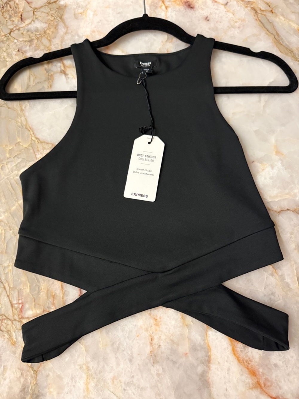 Express Black High-Neck Cross-Waist Crop Top